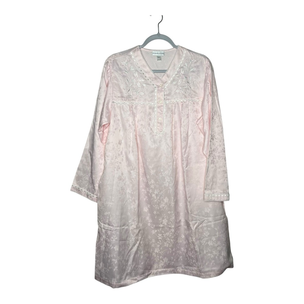 Miss Elaine Nightgown Womens‎ Large Pink Floral Satin Embroidered Jacquard PJs